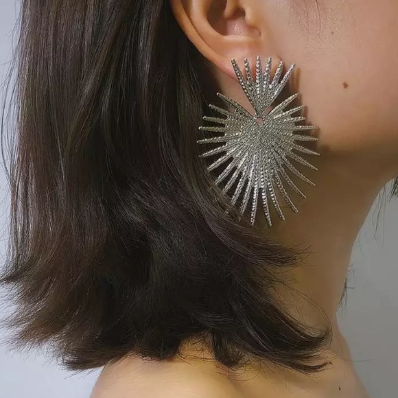 White Gold plated big unique earrings - Picture 3 of 5